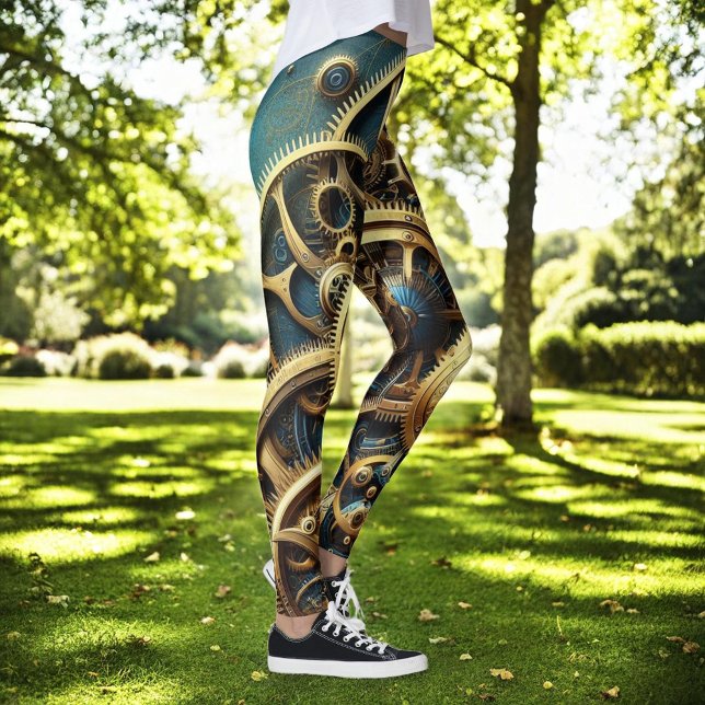 Legging Estampunk Clockwork Dourado e Teal (Criador carregado)