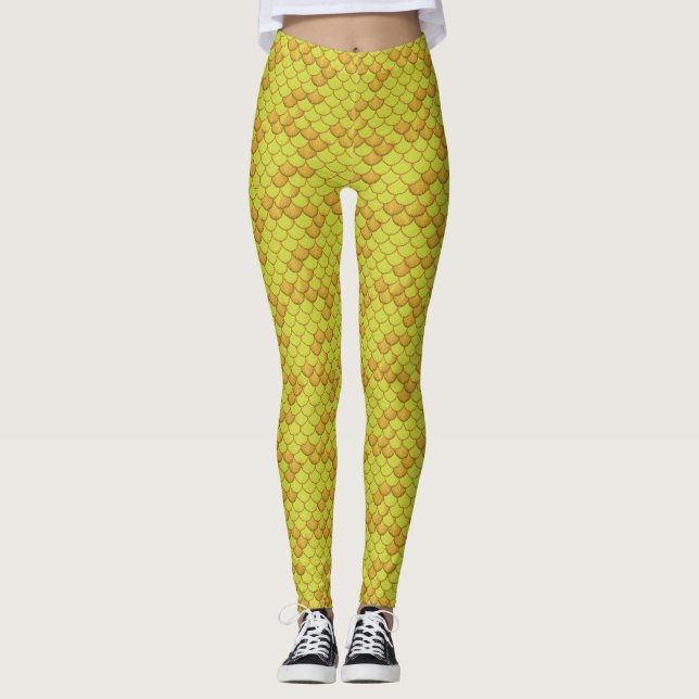 Legging Estilo Ariel de Escala de Sereia Amarelo (Frente)