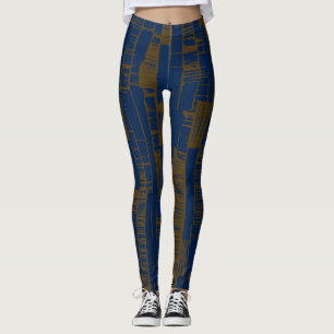 Legging estilo azul & padrão abstrato marrom