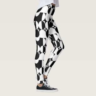 Legging Estilo Bauhaus Preto E Retro Geométrico Branco 