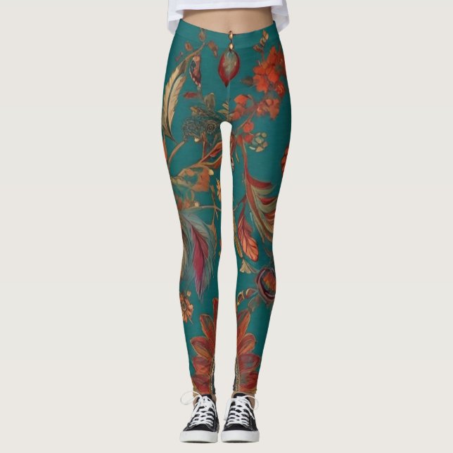 Legging Estilo Boêmio com Estampa de Esmeralda e Rubi em P (Frente)