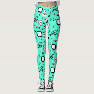 Legging Estilo de Arte Retro-Pop preto e branco nostálgico