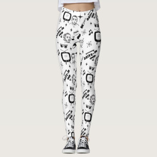 Legging Estilo de Arte Retro-Pop preto e branco nostálgico