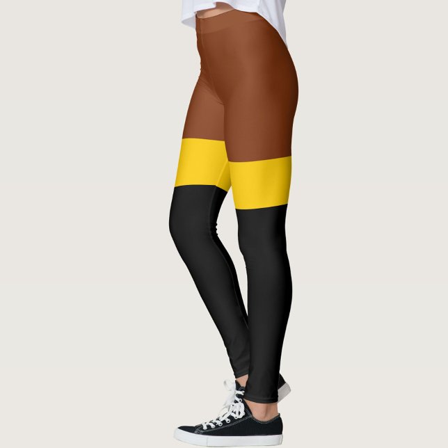 Legging Estilo de Bloco de Cor Preto Amarelo castanho Desi (Criador carregado)
