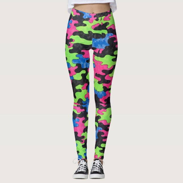 Legging Estilo de Camuflagem Cor-de-Rosa Verde Preto (Frente)