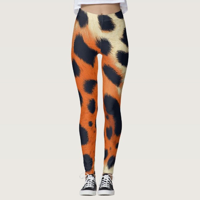 Legging Estilo de leopardo preto e laranja animalador (Frente)