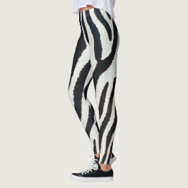 Legging Estilo de listração de zebra preto e branco animal