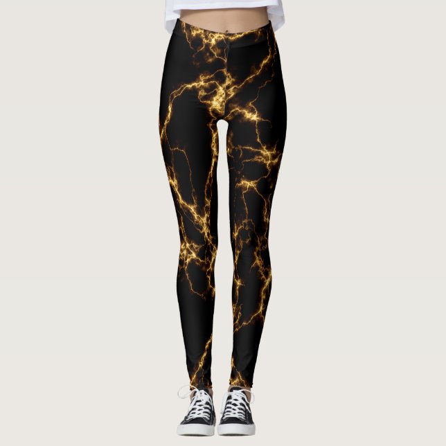 Legging Estilo de mármore elegante3 - Dourado preto (Frente)