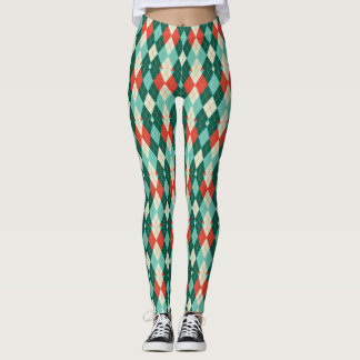 Legging Estilo de Natal Vermelho e Teal retro geométrico