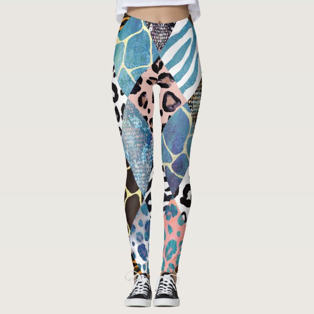 Legging Estilo de patch, padrão de colagem de aquarela. (Frente)