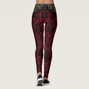 Legging Estilo de renda do Damasco Antiguo Vermelho Preto