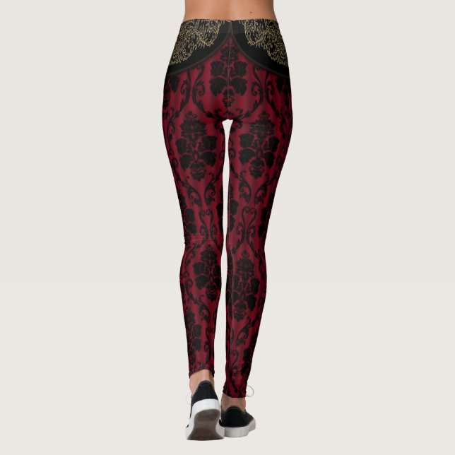 Legging Estilo de renda do Damasco Antiguo Vermelho Preto (Verso)