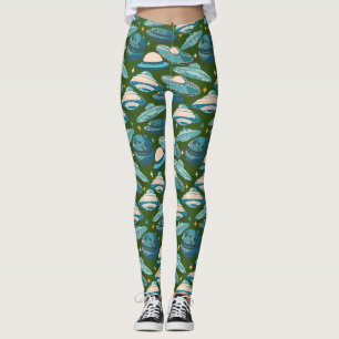 Legging Estilo de Retro de Padrão de OVNI. D Green BG