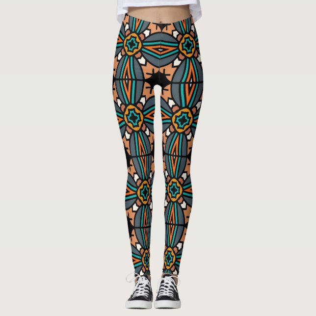 Legging Estilo de vinheta padrão geométrico (Frente)