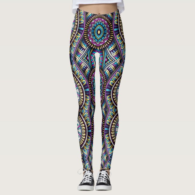 Legging Estilo de vinheta padrão geométrico (Frente)