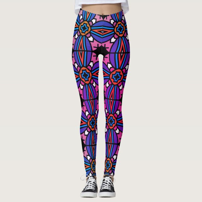 Legging Estilo de vinheta padrão geométrico (Frente)
