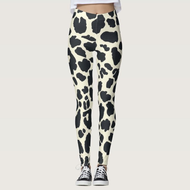 Legging Estilo do leopardo preto e branco da neve animalad (Frente)