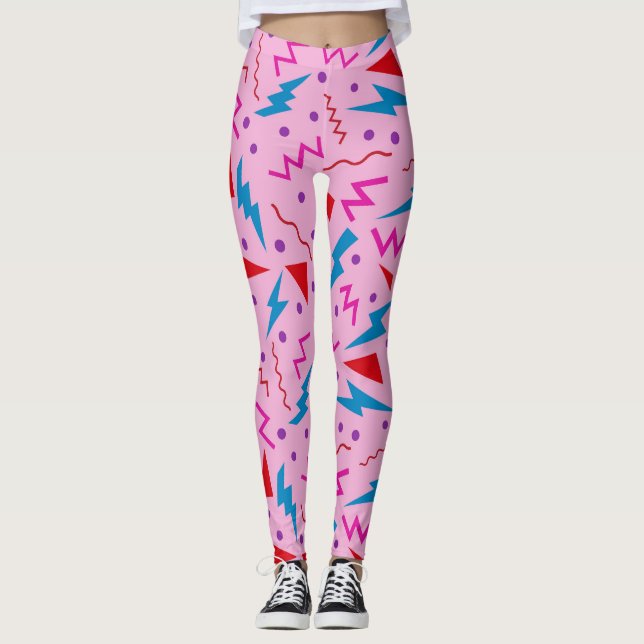 Legging Estilo geométrico Memphis anos 80 90 rosa  (Frente)