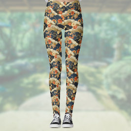 Legging Estilo Japonês - Impressão do Floral e das Nuvens 