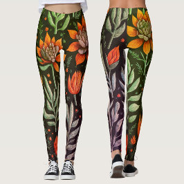 Legging Estilo Jardim Colorido Suculentas Padrão Floral 