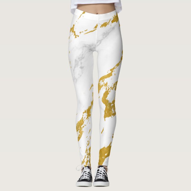 Legging Estilo Marble Elegante6 - Dourado e Branco (Frente)
