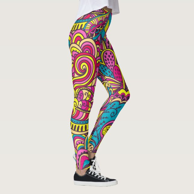 Legging Estilo Moderno Abstrato Retro Groovy Desenhos Tend (Direita)