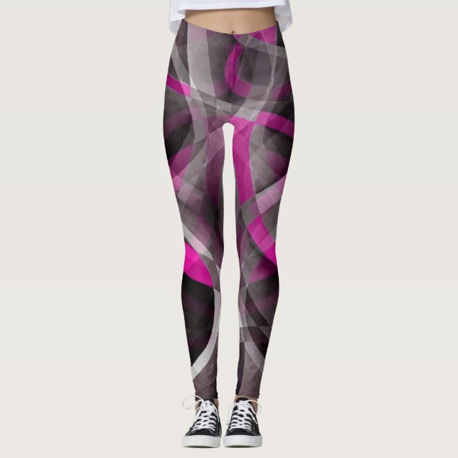 Legging Estilo Oitenta, Fucshia Rosa e Curvas de Cinza Pat (Frente)