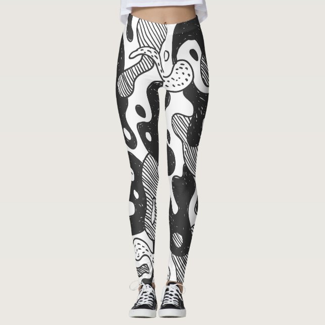 Legging Estilo Preto da Camuflagem de abstrato Doodle (Frente)