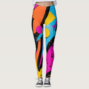 Legging Estilo Retro de Cores Abstratas em Estilo de Quadr