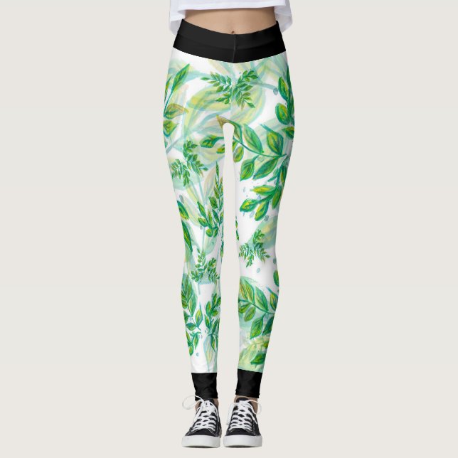 Legging Estilo tropical da selva verde da natureza (Frente)