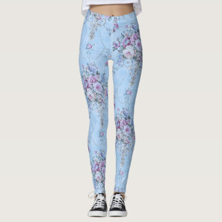 Legging Estilo Vitoriano Branco Azul Francês Floral