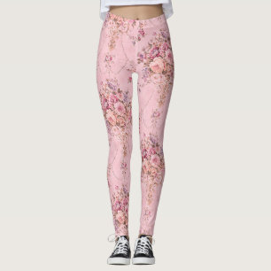 Legging Estilo Vitoriano Rosa-Rosa Antiquado Francês Rococ