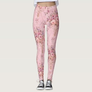 Legging Estilo Vitoriano Rosa-Rosa Antiquado Francês Rococ