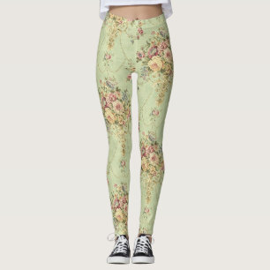 Legging Estilo Vitoriano Verde Francês Floral Rococo
