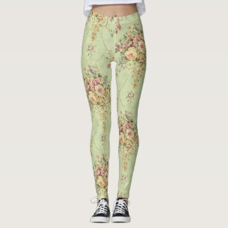 Legging Estilo Vitoriano Verde Francês Floral Rococo