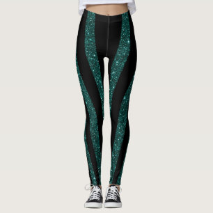 Legging Estirpes Negras Escuras com Brilho de Teal Escuro