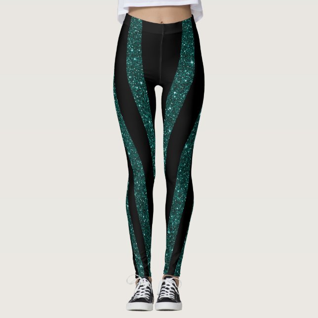 Legging Estirpes Negras Escuras com Brilho de Teal Escuro (Frente)