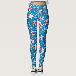Legging Estrela de Bandeira Branca Vermelha Patriótica Ame
