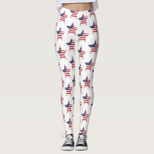 Legging Estrela de Bandeira Branca Vermelha Patriótica Ame