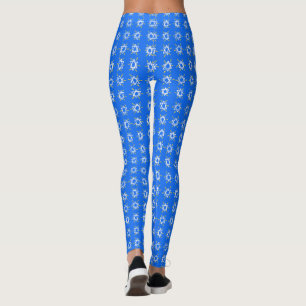 Legging Estrela de David Hanukkah Padrão Branco Azul