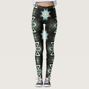 Legging estrela-explosão azul da pena no preto