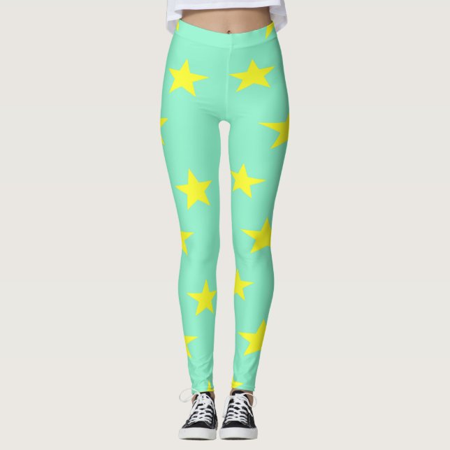 Legging Estrelas amarelas na turquesa (Frente)