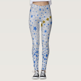 Legging Estrelas azuis cintilantes em papel prateado abstr