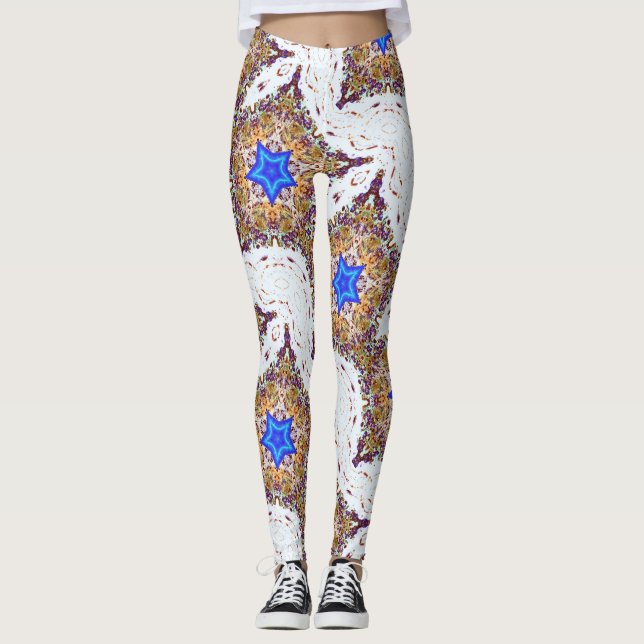 Legging estrelas azuis de cor múltipla (Frente)