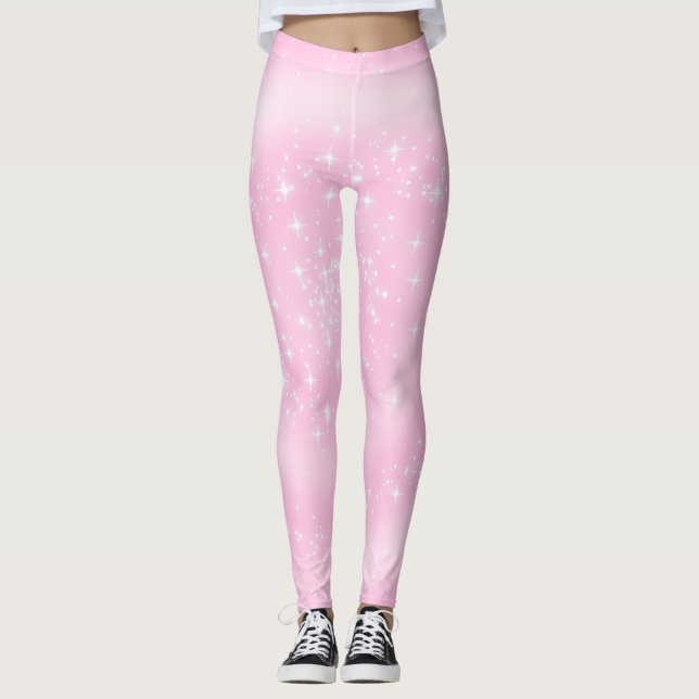 Legging Estrelas bonito e Rosa Meninas (Frente)
