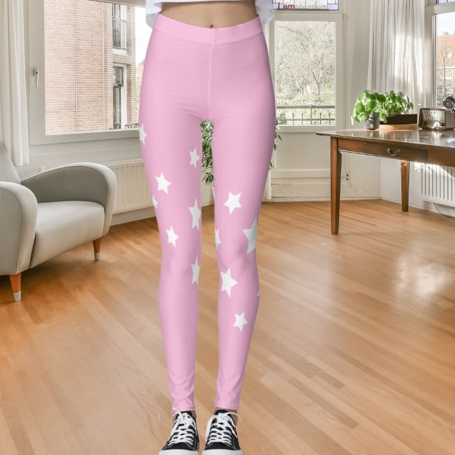 Legging Estrelas brancas cor-de-rosa (Criador carregado)