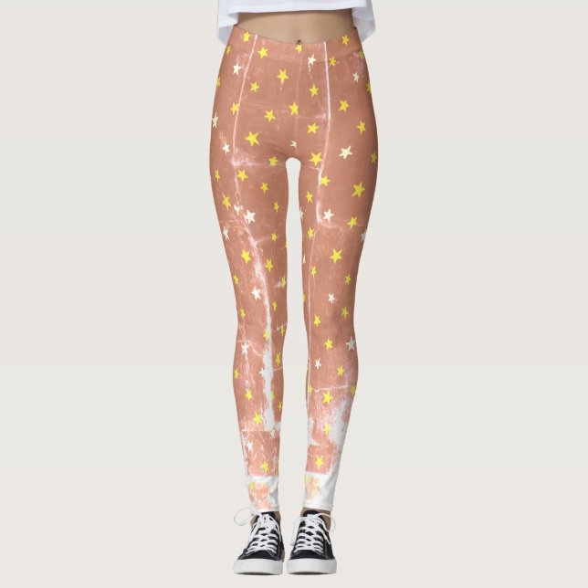 Legging Estrelas brancas e amarelas de na moda (Frente)