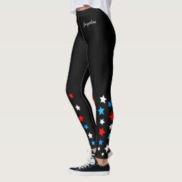 Legging Estrelas brancas e azuis vermelhas adicionam seu n