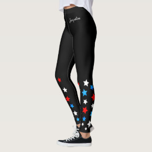 Legging Estrelas brancas e azuis vermelhas adicionam seu n
