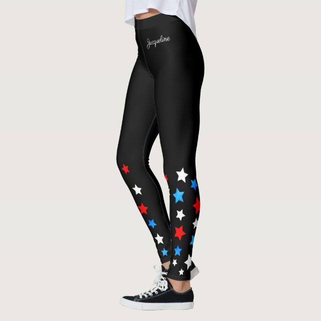 Legging Estrelas brancas e azuis vermelhas adicionam seu n (Esquerda)